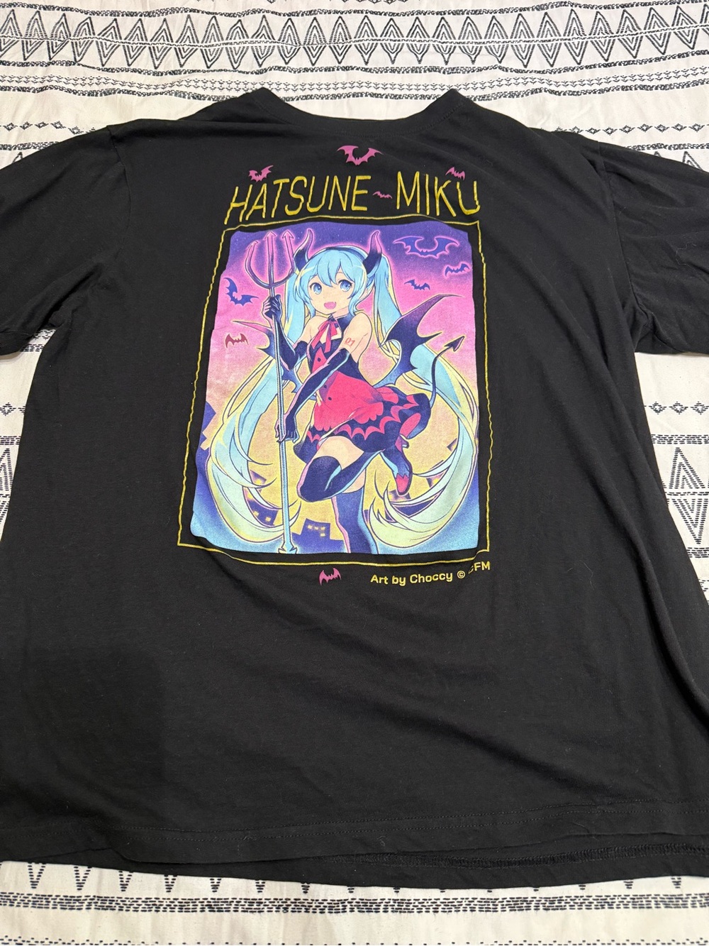 Hot Topic Black Hatsune Miku Graphic Tee with Pink and Blue Artwork